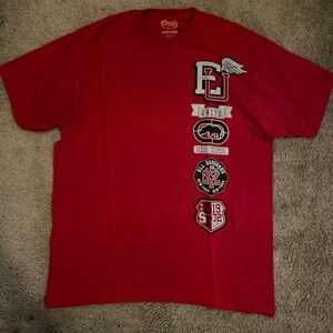 Ecko Unlimited Red Short-Sleeve Graphic Tee with Vertical Crest Logos